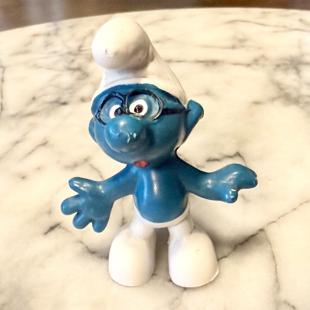 VTG Smurfs Brainy Smurf Black‎ Glasses Figurine Peyo 1969 Schleich 20006